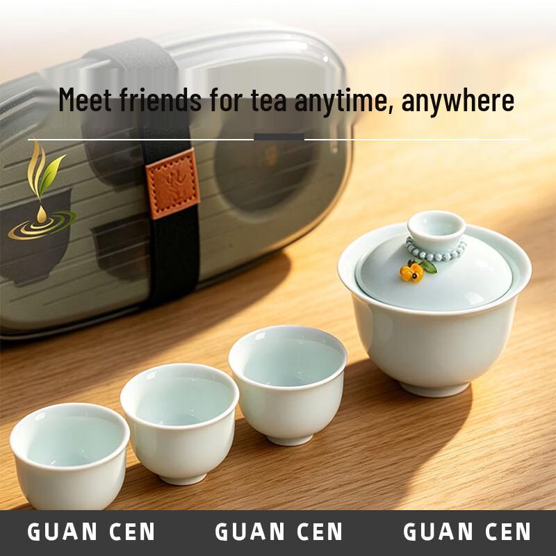 Guancen Portable Pink-Green Ceramic Tea Set