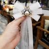 Crystal Bees White Lace Bowtie Brooch Ribbon Bowkont Necktie Shirt Corsage Elegant Brooches Clothing Women Accessories