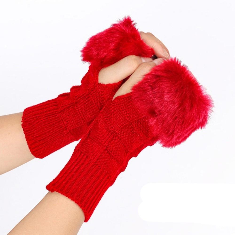 Faux Fur Knitted Fingerless Gloves Warm Touchscreen Plush Gloves New Half Finger Gloves Women