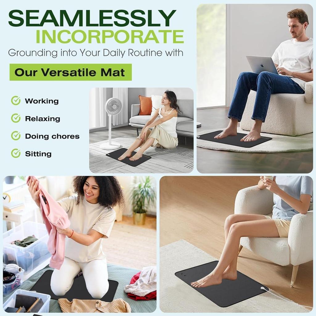 Заземляющий коврик 60*90 см с медным заземляющим стержнем, подключение к заземлению, восстановление ЭМП, для терапии стоп, универсальный проводящий заземляющий коврик для сна