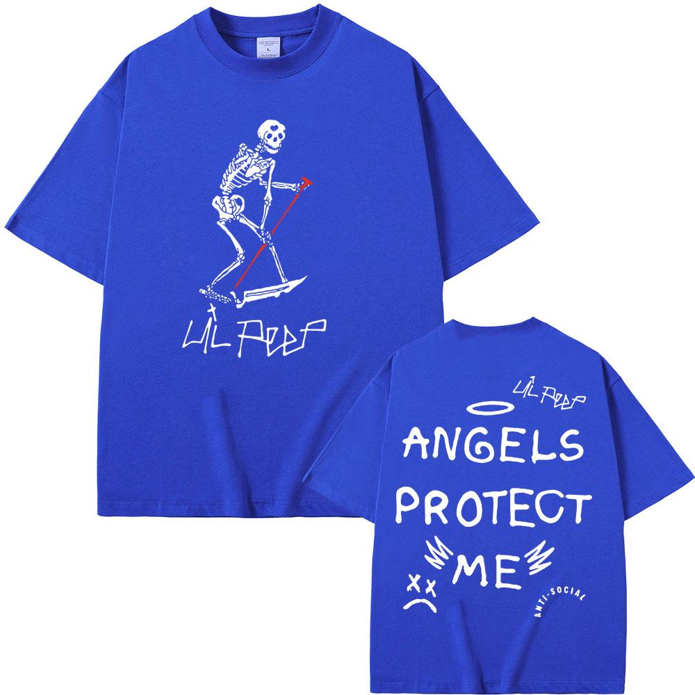 Футболки с графикой скелета рэпера Lil Peep Cry Baby Angels Protect Me для мужчин и женщин, хип-хоп, винтажные, оверсайз, с коротким рукавом