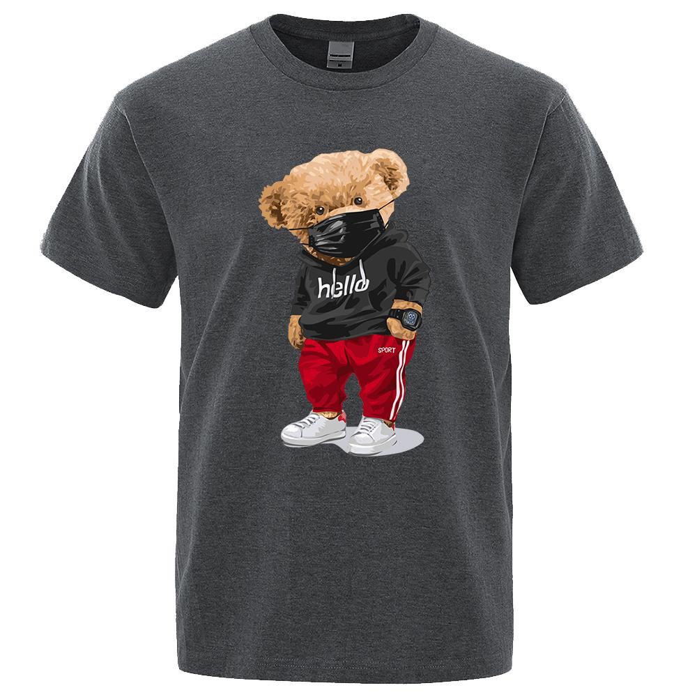 100 Cotton Sports Mask Bear Print Shortsleeved Tshirt Male Halfsleeved Summer Casual Oversized Tshirt Men Shirt S3xl