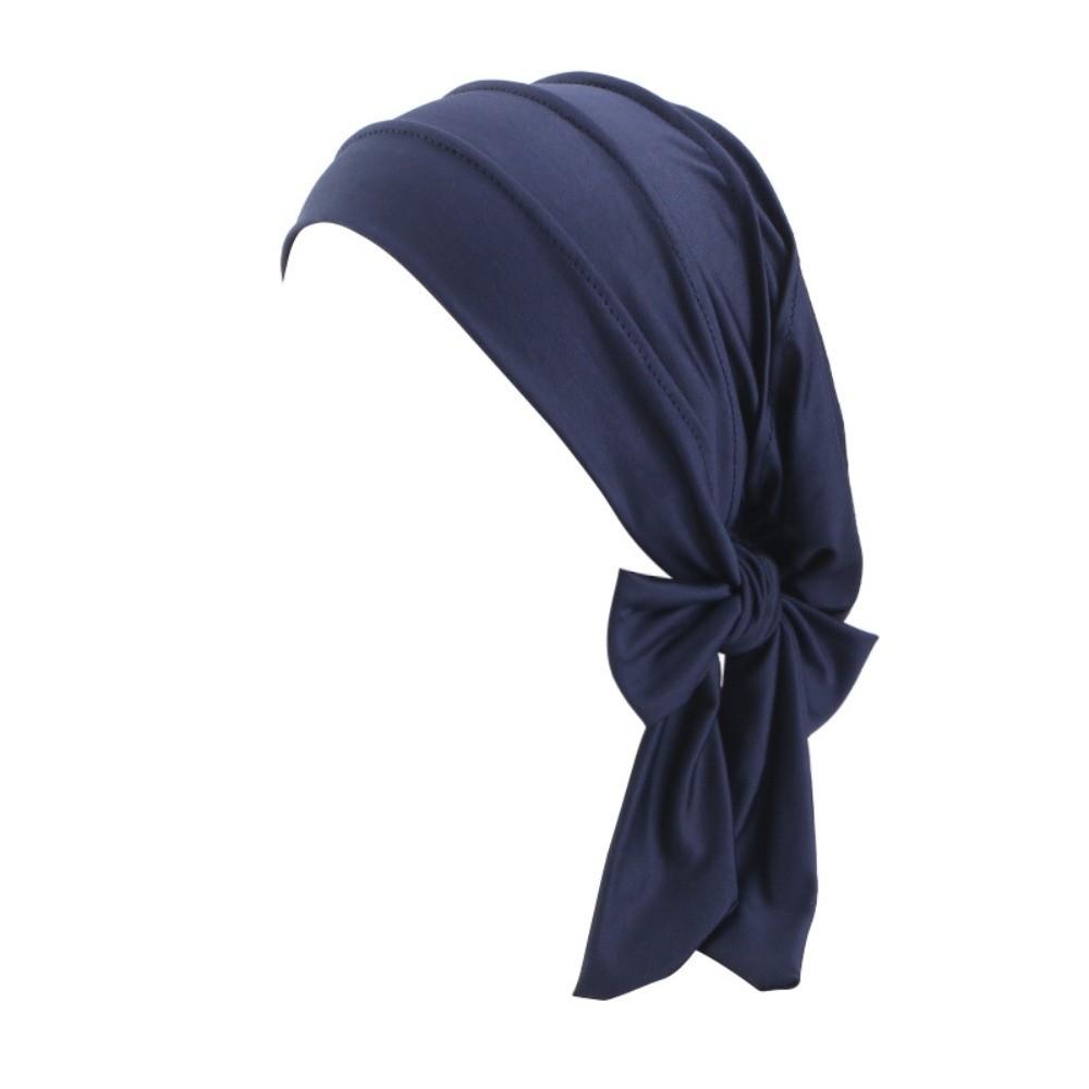 Lightweight Solid Color Headscarf Hat Breathable Stretch Hijab Long Tail Pre-Tied Inner Hat Daily