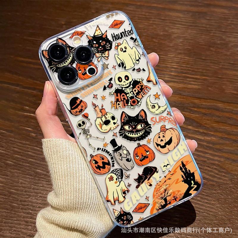 Иллюстрация тыквы на Хэллоуин для Apple iPhone11/12/13/14/15/16ProMax Прозрачный чехол 8