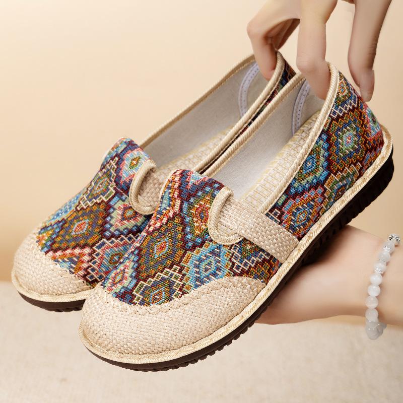 Женские туфли летние новые однопедальные старые Пекинские тканевые туфли полиуретановые легкие повседневные туфли с льняной отделкой одинарные туфли