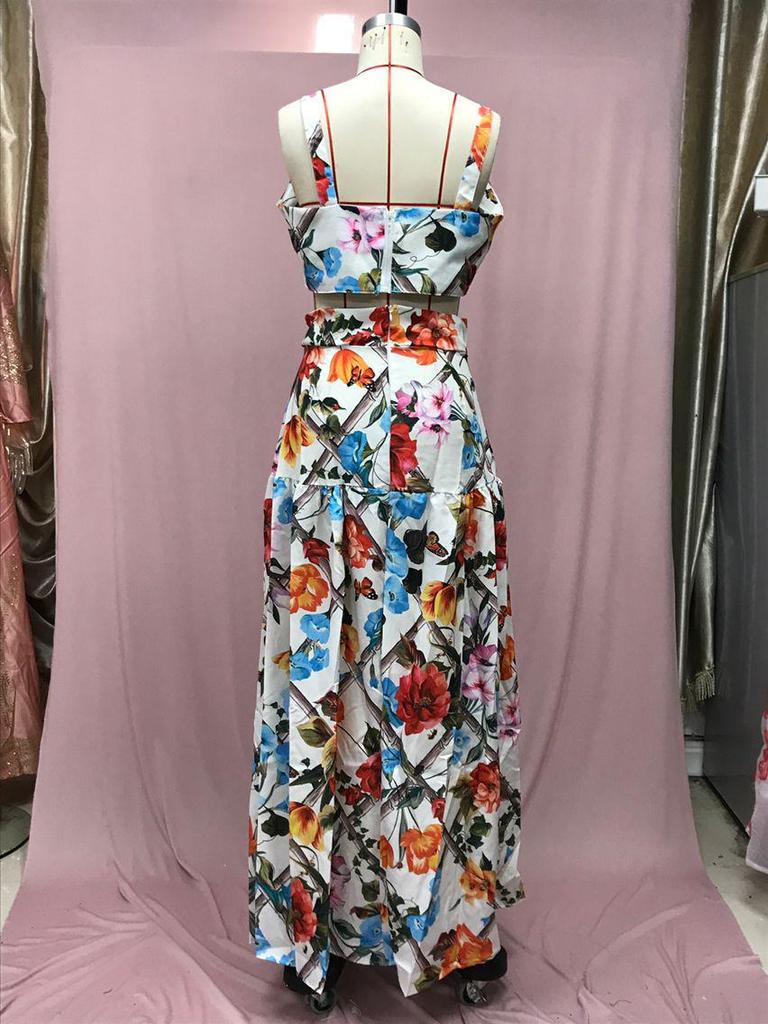 2025 Весна/Лето Женский Сексуальный Европейский и Американский Женский Комплект Платьев с Подтяжками и Принтом - Пляжный Комплект Из Двух Частей