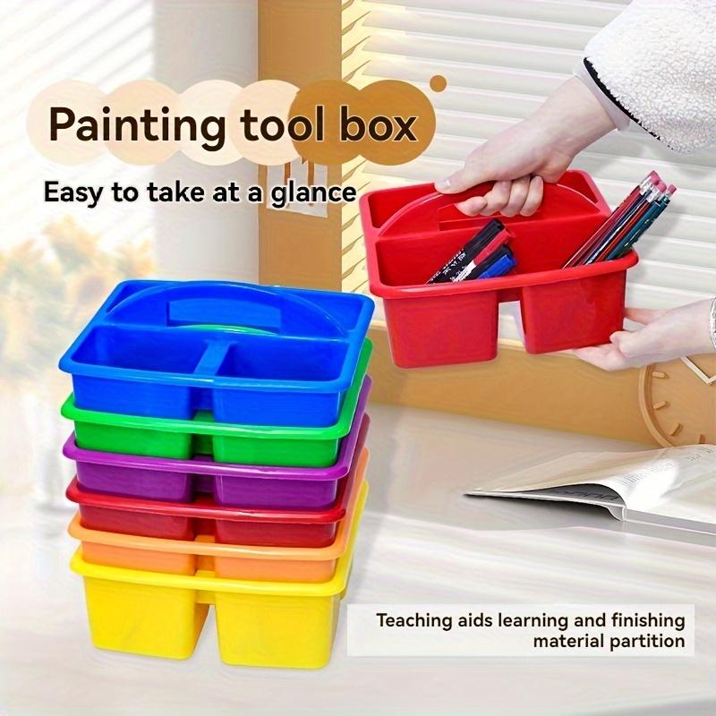 1/4pcs Stackable Thick Plastic Storage Boxes with Handles, 3 Compartments - Multi-Purpose Organizer for Classroom Supplies