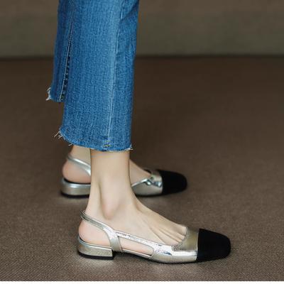 Сумка Xiaoxiangfeng голова каблук простой новый летний средне-задний пустой цветной сандалии 2025 женские французские высокие каблуки женский толстый каблук