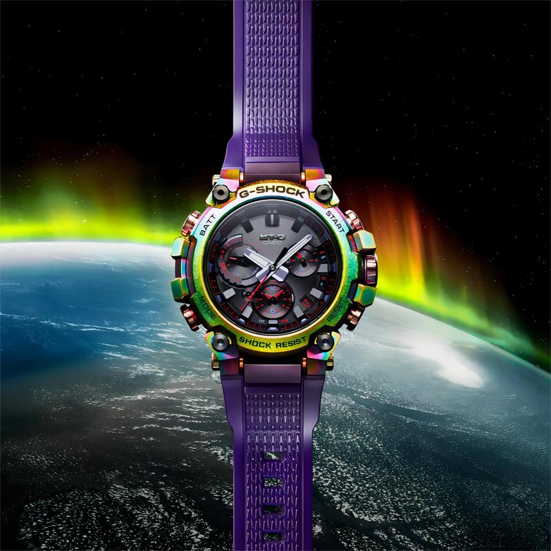 CASIO MT-G Series Aurora Waterproof Bluetooth Solar Movement Resin Strap Men's Watch Black Dial MTG-B3000PRB-1APR