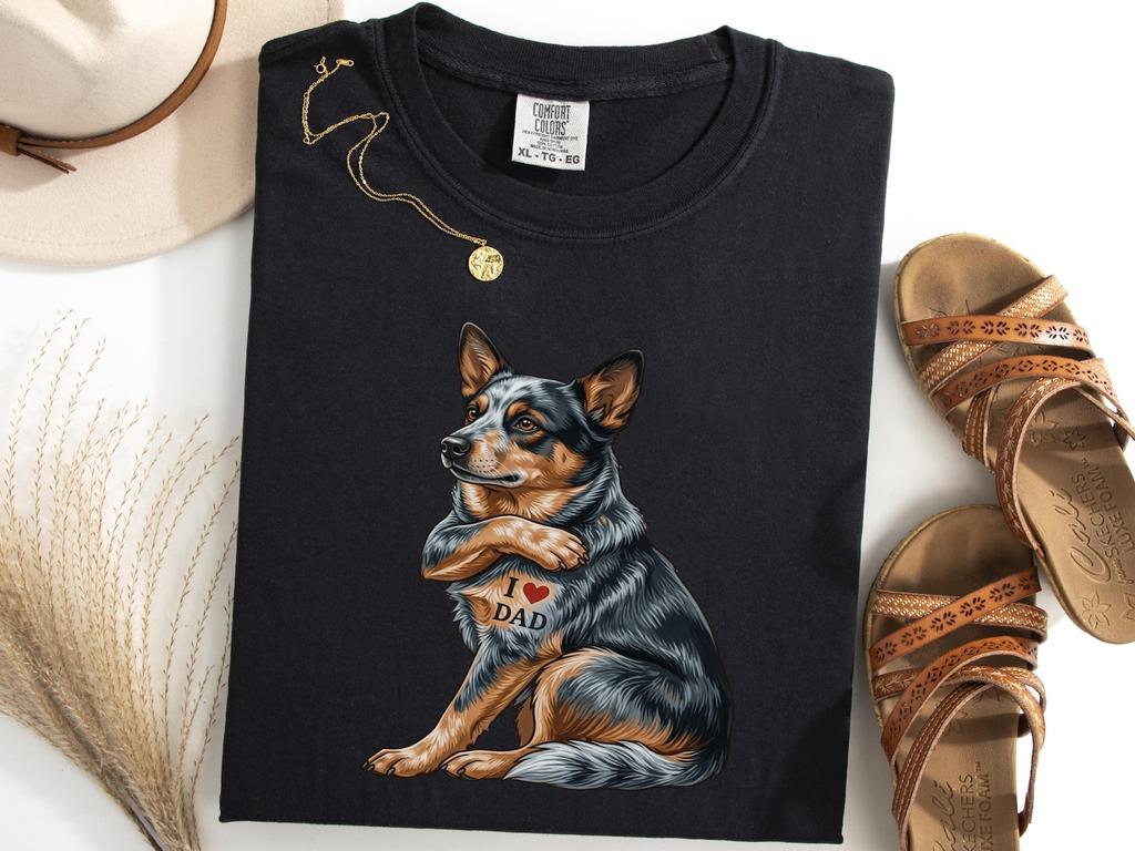 Australian Cattle Dog I Love Dad Shirt, Funny Heeler Fathers Day Tattoo Tee, Dog Lover Gift