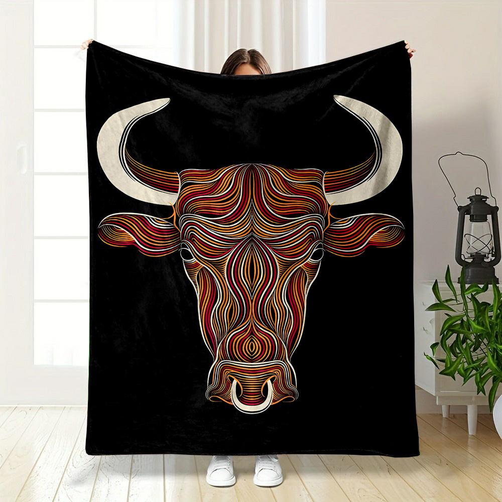 Contemporary Mixed Color Bull Flannel printed blanket suitable for all seasons suitable for living room office sofa and travel