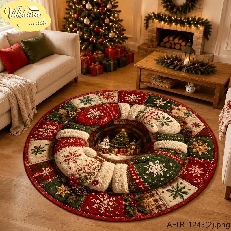 Christmas Round Area Rug Non Slip Decorative Carpet for Bedroom Living Room Washable Farmhouse Cozy Festive Home Decor