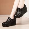 Fashion 6cm Small Size 32-43 Comfortable Med Heels Platform Wedges Shoes Spring Deep Mouth Soft Leather Loafers Slip On Mom Shoes