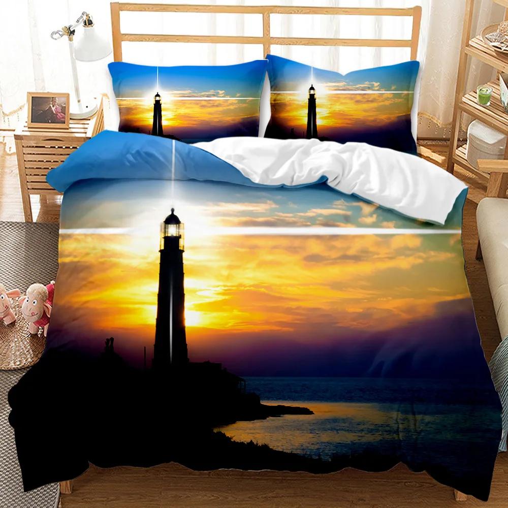 Пододеяльник Lighthouse Ocean, пододеяльник Nautical, покрывало Sunset Nature Double Queen King Size, комплект постельного белья из полиэстера