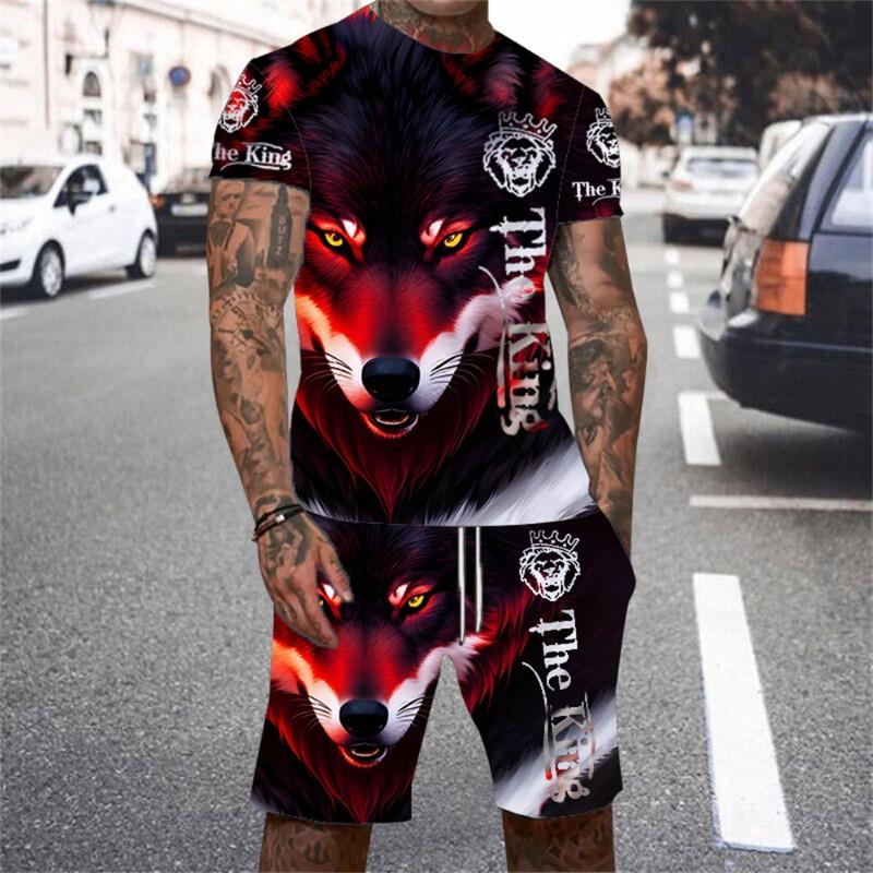 Комплект мужских футболок с принтом «Король Лев» 3D, летняя футболка с короткими рукавами и круглым воротником 2024 года, повседневный комплект мужской одежды для активного отдыха в стиле 3D