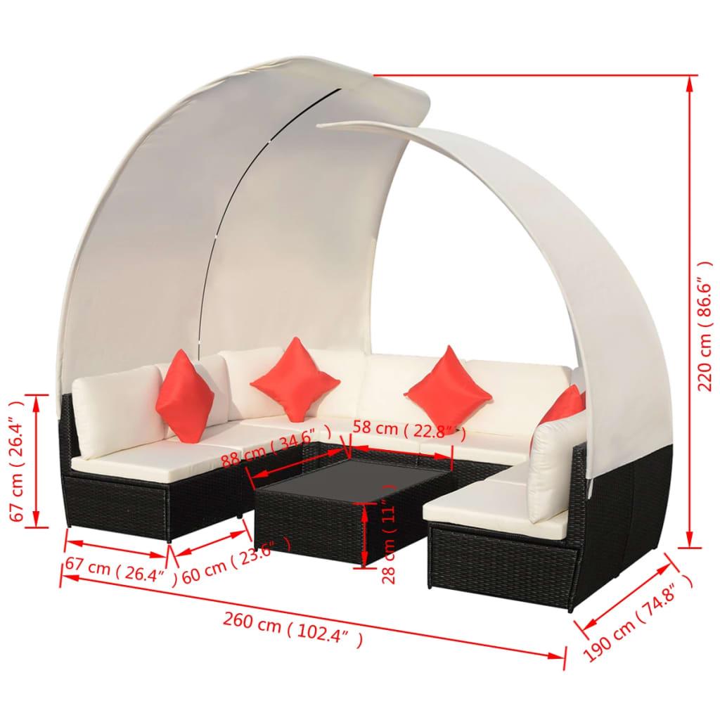 9 piece garden lounge set with sun canopies poly rattan black