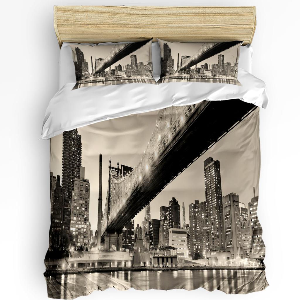 3pcs Bedding Set Grey New York City Landscape Home Textile Duvet Cover Pillow Case Boy Kid Teen Girl Bedding Covers Set
