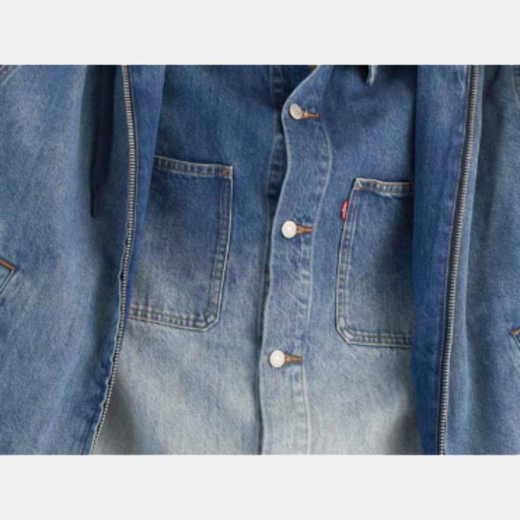 Levis Куртка джинсовая однотонная с капюшоном и молнией Мужские куртки 0017J-0000