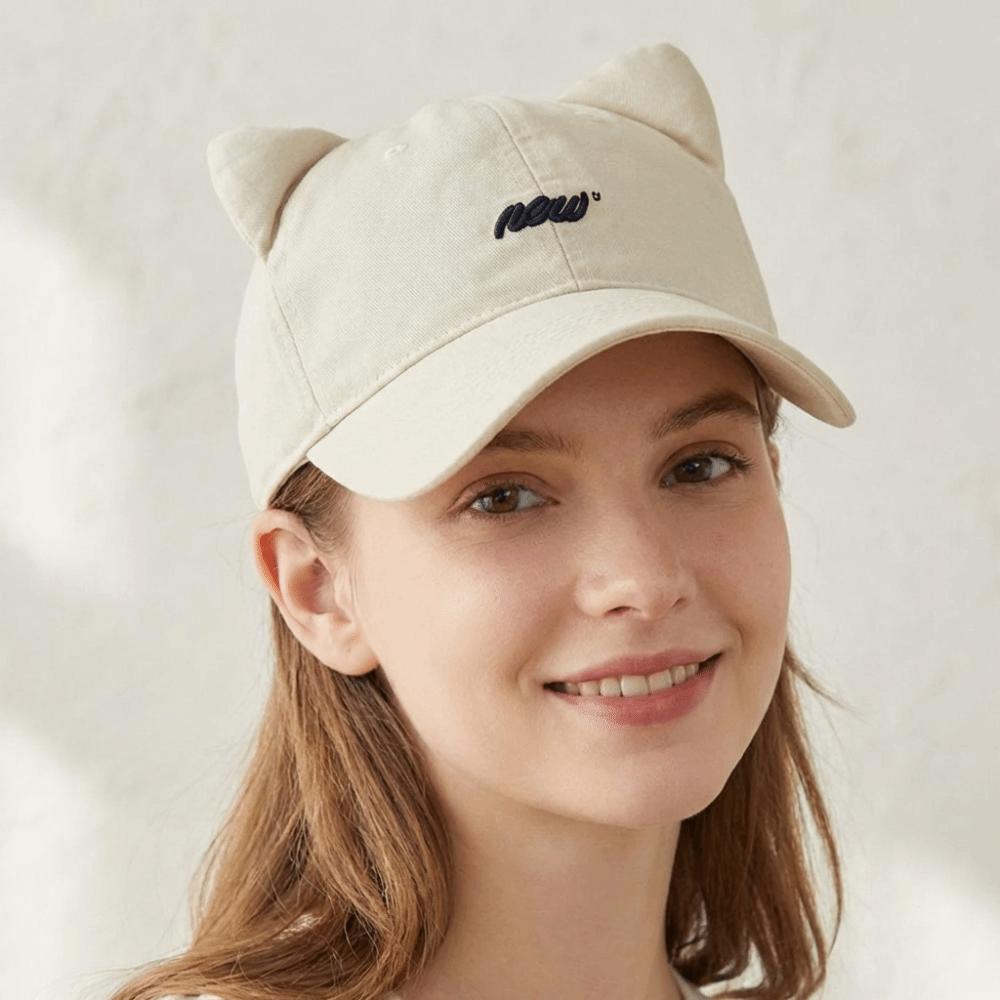 Simple Embroidered Embroidery Letter Baseball Cap Cotton Visor Cat Ear Hat Sunscreen Korean Style Peaked Cap Men