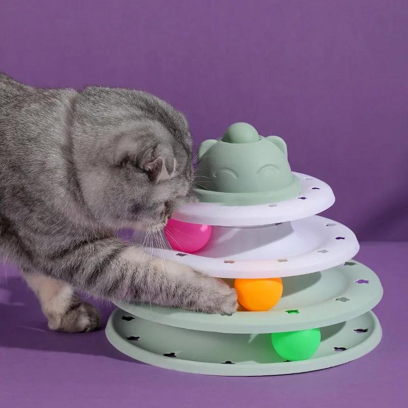Игрушки для котят с башней, 4 уровня, поворотные игрушки для кошек, мяч для кошачьего неваляшки, интерактивная игра для обучения интеллектуальных способностей, товары для кошек