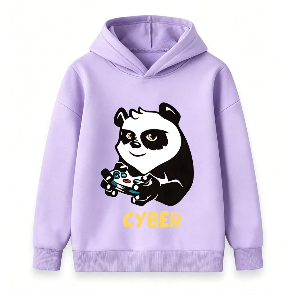 Kids Unisex Casual Hoodie, Cute Gaming Panda Cyber Print Soft Pullover Sweatshirt for Boys Girls Daily Wear