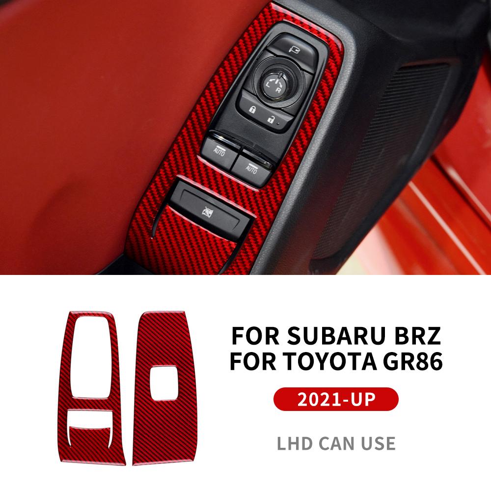 Real Carbon Fiber Car Door Window Switch Button Panel Trim Sticker For Subaru BRZ Toyota GR86 LHD RHD Accessories