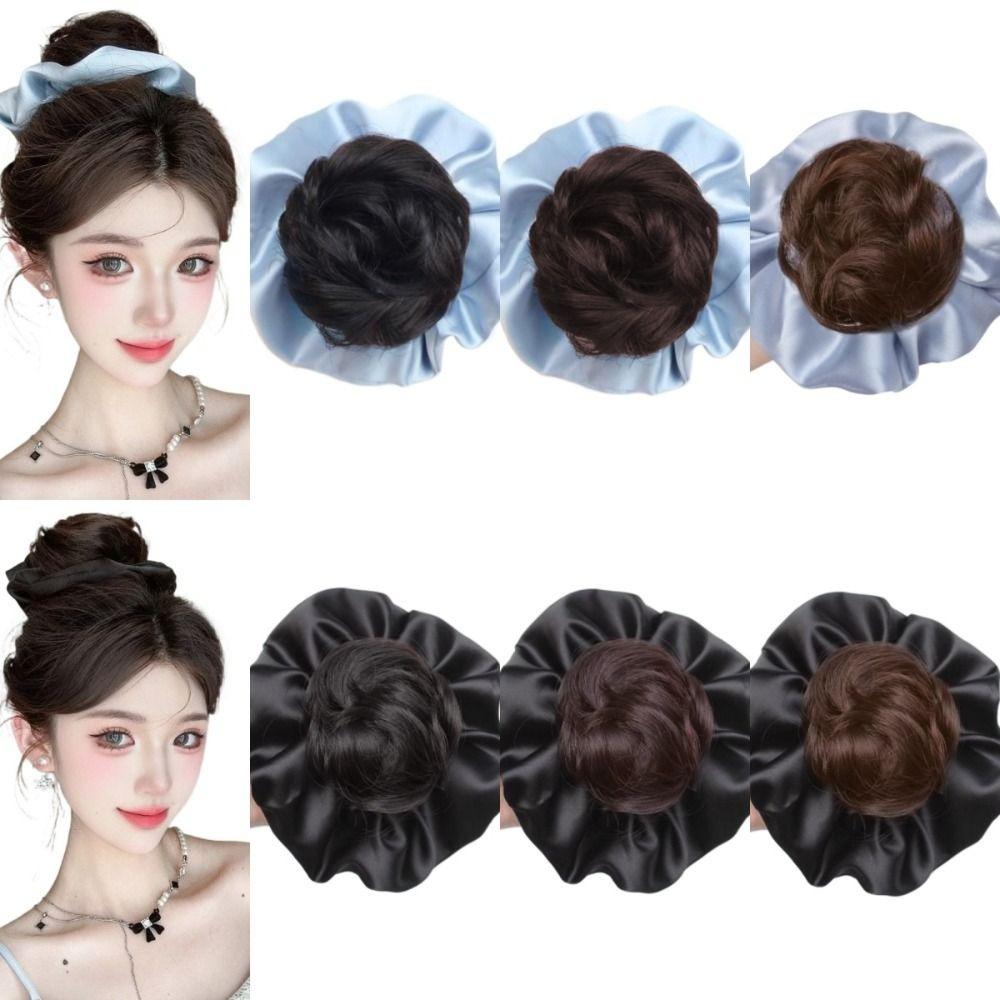 Satin Scrunchie False Hair Pieces Claw Clip Ponytail Chignon Fashion Flower Bun Head Wig  Daily Use