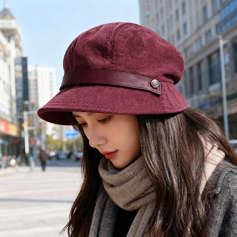 Autumn and Winter Corduroy Fisherman Hat Women's New One Hat Multi Wear Top Hat Casual Versatile Warm Beret Trend