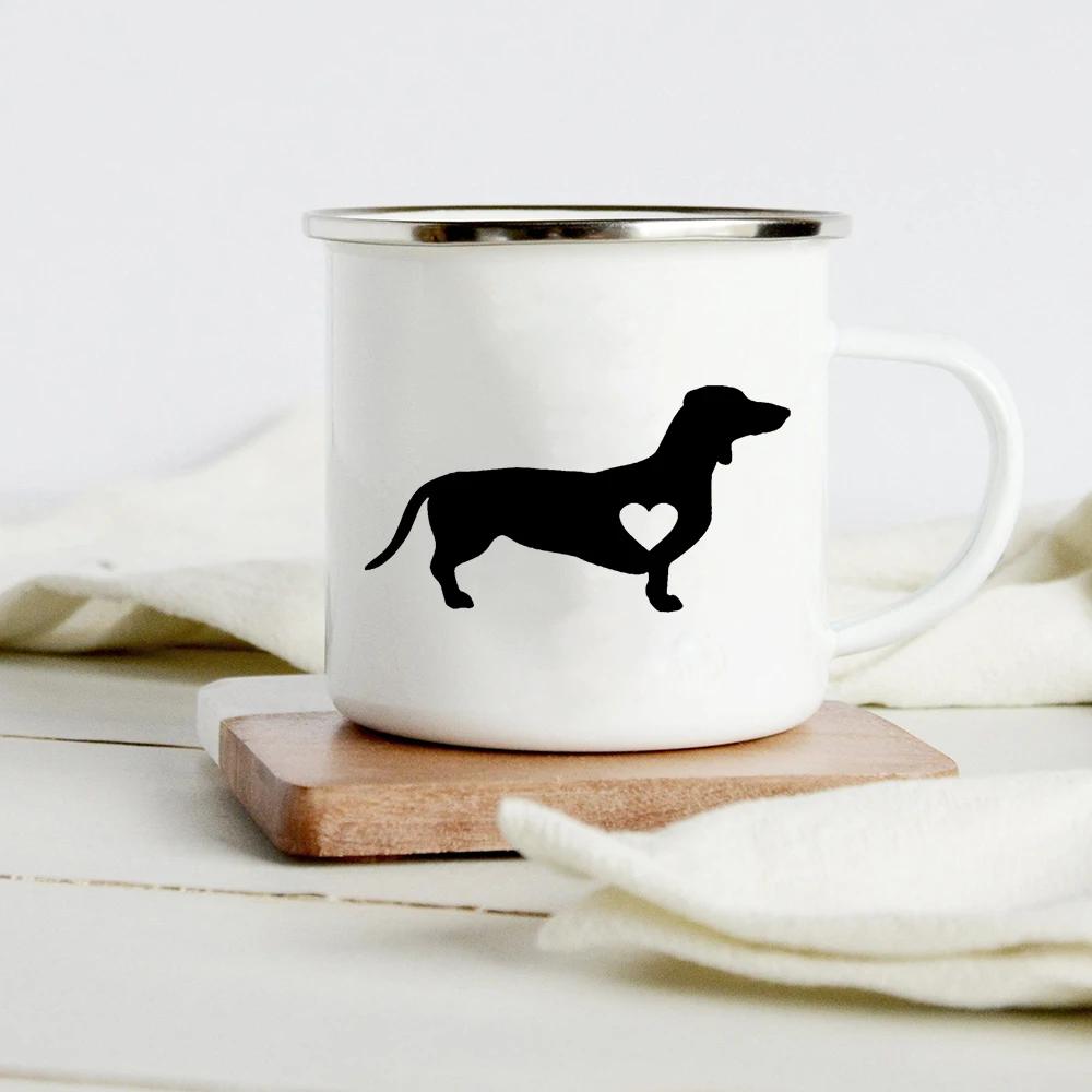 Peace Love Dogs Print Креативные эмалевые кофейные кружки с изображением мультяшных такс Собачьи лапки для вечеринок Пиво Сок Молоко Чашки Подарки на день рождения другу