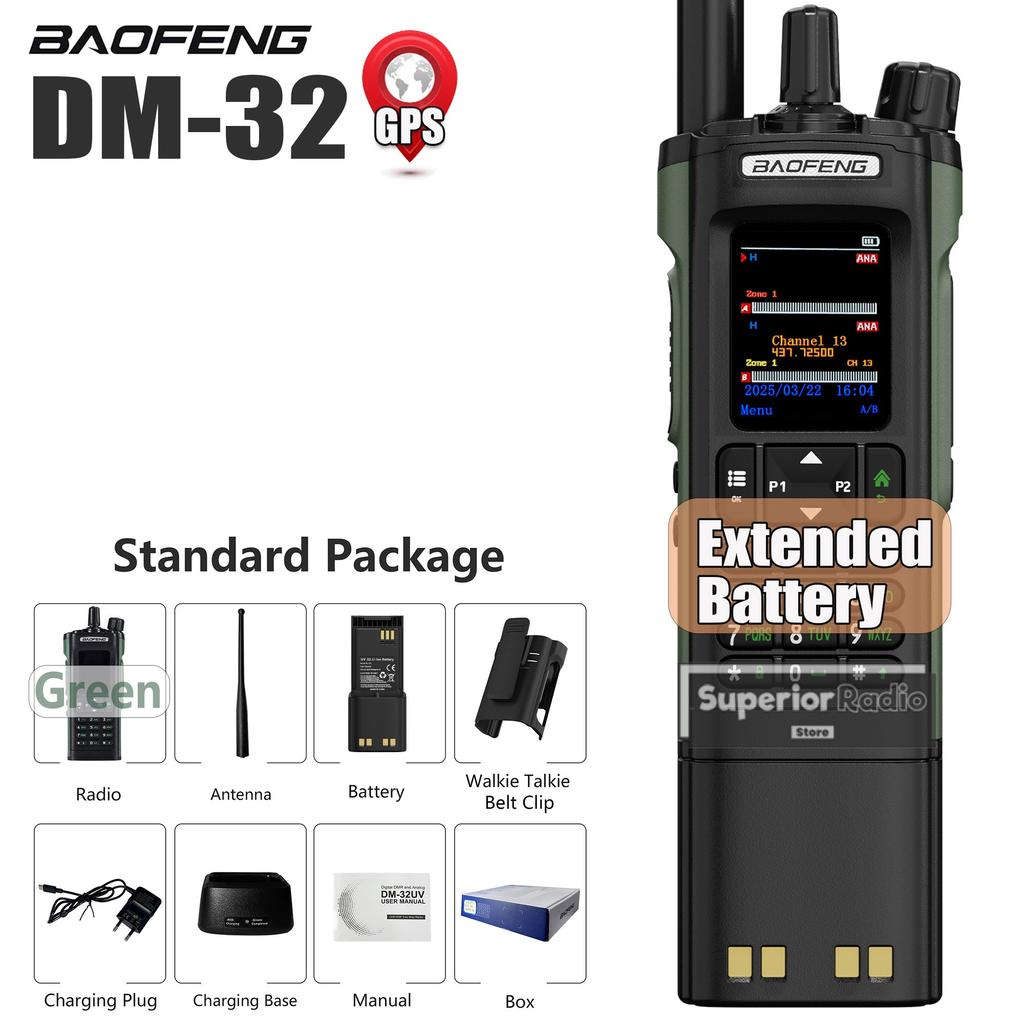Baofeng DM-32 DMR Digital Walkie Talkie Upgraded Extended Battery High Capacity GPS APRS Dual Mode Analog Dual Time Slot AM FM