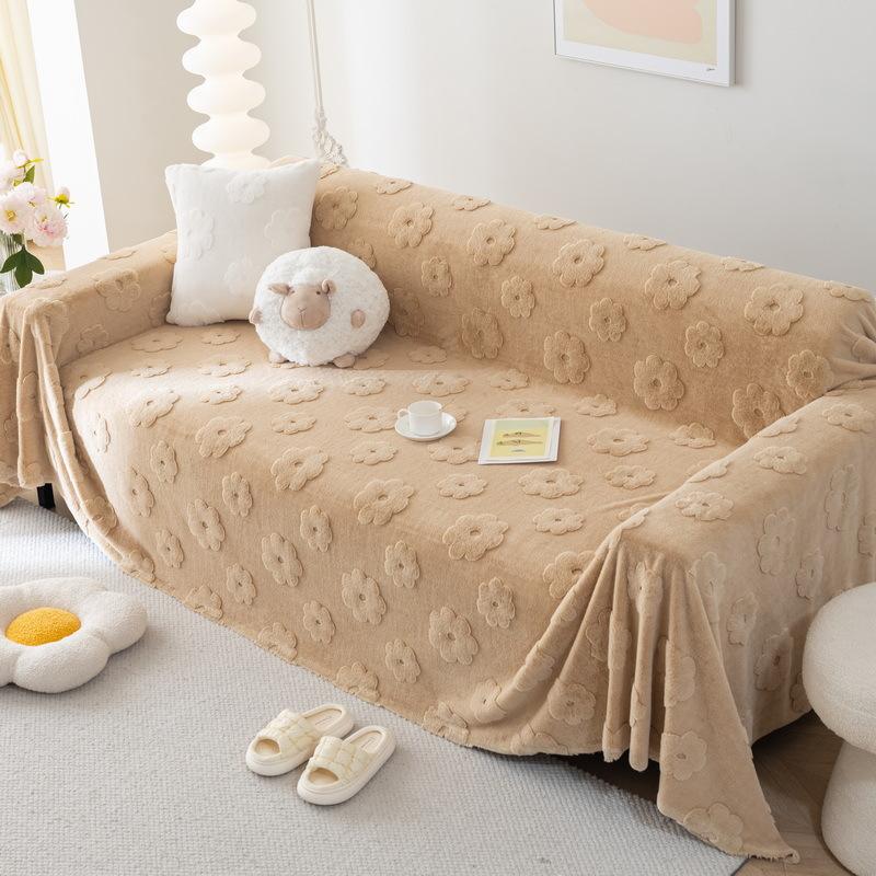 Ткань для чехла на диван с цветочным рисунком, высококачественная французская кремовая подушка в сером стиле, не царапающая подушку, плюшевое универсальное полотенце для дивана