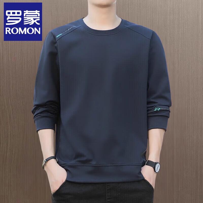 Romon Men's Autumn Round Neck Long Sleeve Pullover T-Shirt