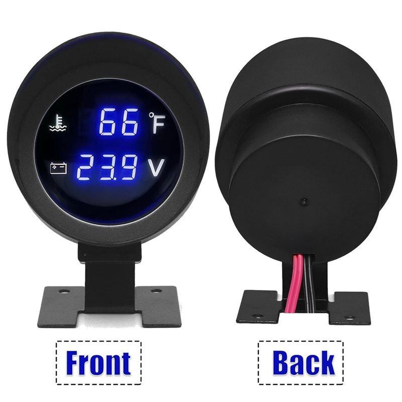 Digital Blue LED 2-In-1 Water Temperature& Voltage Meter Gauge Set- For 12V/24V Vehicle Systems