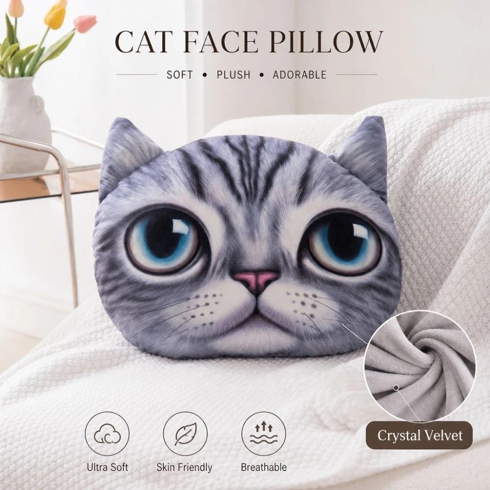 Realistic Cat Dog Head Pillow Cushion 3D 40CM Car Seat Cushion Multipurpose