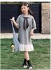 Girls' POLO Knitted Dress New Summer Children's Mesh Splicing Fake Two Piece Medium sized Children