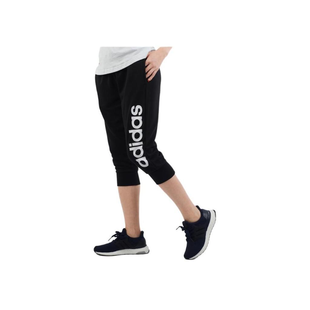 adidas Логотип, буквенный принт, узор, эластичный пояс, дышащие спортивные брюки, женские брюки, черные, S97150