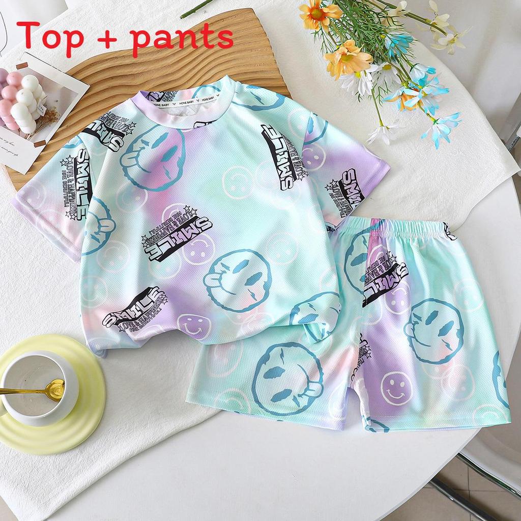 Cartoon Dinosaur Summer Boys Toddler Twopiece Set With Short Sleeve Top And Shorts