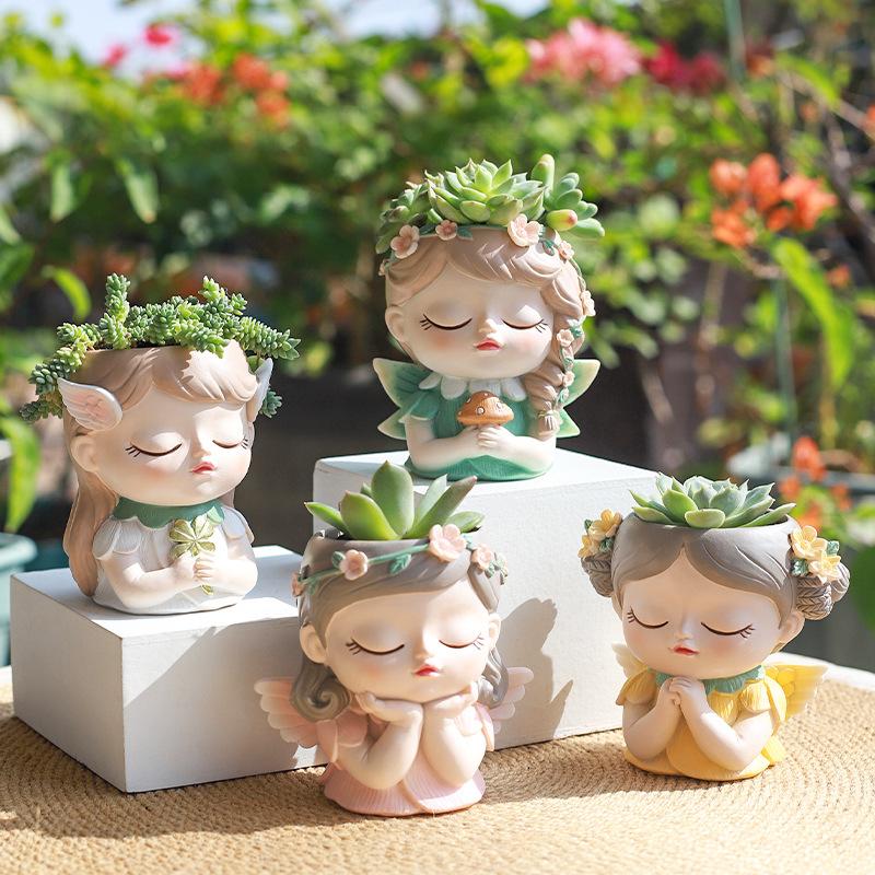Милый цветочный горшок для девочек-эльфов, сочный горшок, кашпо из смолы, домашний декор, украшение для рабочего стола, бонсай, горшок для растений, украшение сада