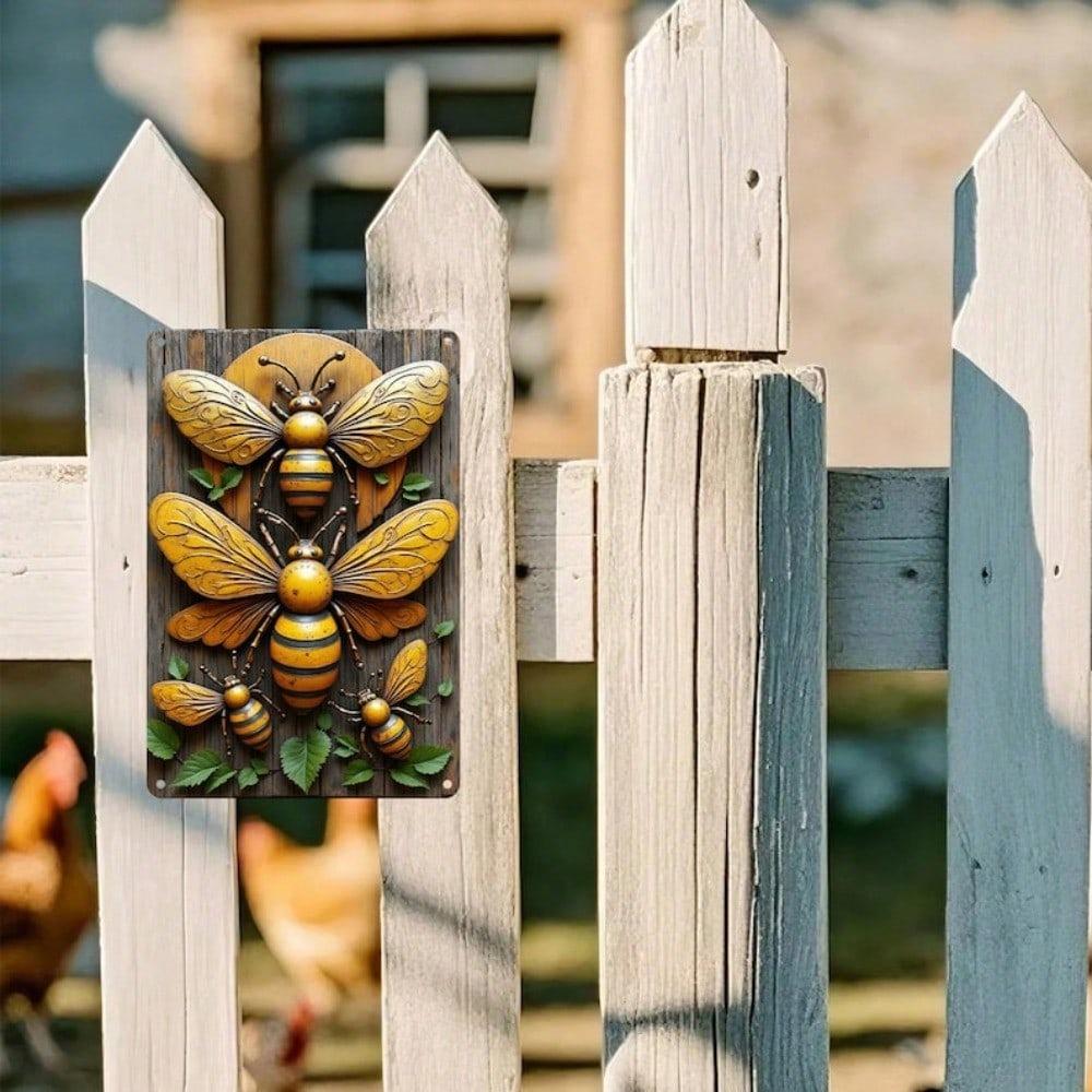 Vintage Metal Bee Sign Farmhouse Wall Art Weatherproof Outdoor Indoor Decor