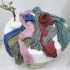 Retro Fluffy Edges Cotton Scarf Personality Wrinkle Design Slender Spring Summer Long Scarves