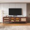 TV Board TV Cabinet Lowboard 2 Drawers, 2 Curved Glass Doors, 1 Rattan Door, TV Stand Television Up To 80 Inches, 180 Cm, Living Room, Brown