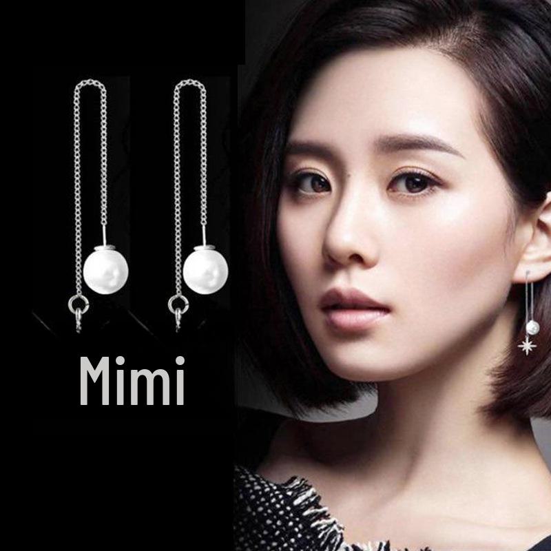 Корейские длинные серьги-игл S925 Silver Star & Moon Leaf Clover для женщин