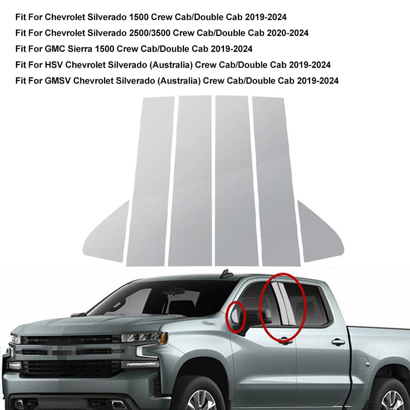 Хром для Chevrolet Silverado 1500 Crew Cab Double Cab 2019-2024 стойки стойки автомобиля Обшивка окна автомобиля наклейки на колонку BC