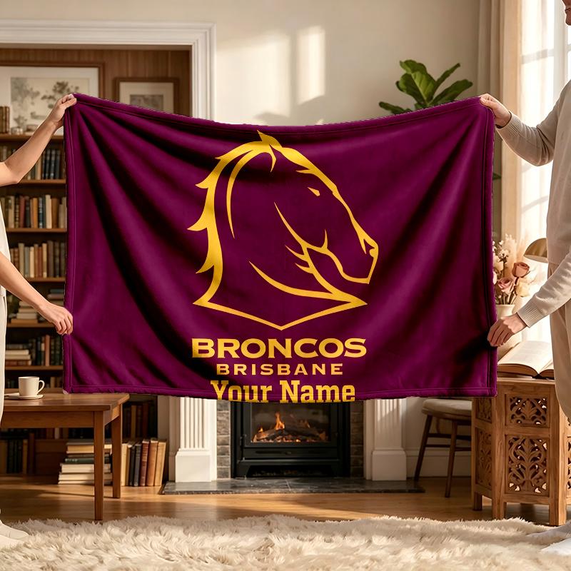 Brisbane Broncos (1) Personalized Name Blanket Soft Cozy Gift for Sofa Bed Couch Home Decoration