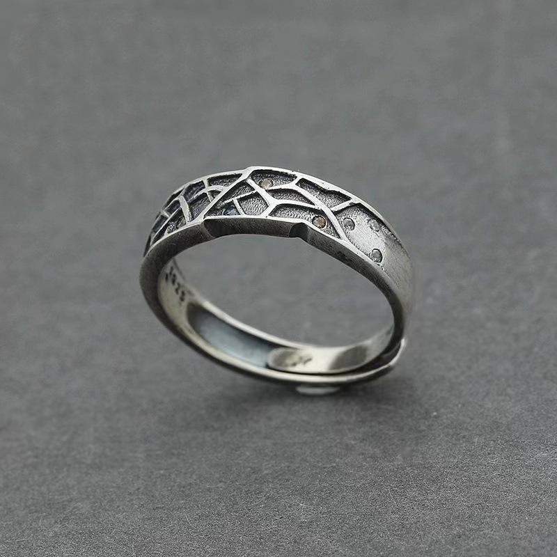 Vintage 925 Silver Ring For Men Jewelry Couple Temperament Cross Lines Stone Ring Male Finger Accessories Gift For Lover
