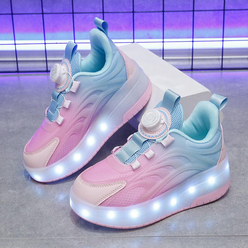 29-38 Съемные колеса для мальчиков/девочек Двойные колеса Светящиеся кроссовки Можно заряжать Кроссовки для катания на роликах Детские ботинки для катания на роликах