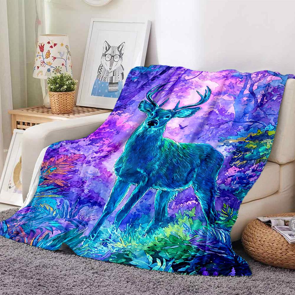 1pc Fantasy Forest Deer Blanket - Lightweight Flannel Fleece with Digital Printing, Soft Warm for Sofa, Travel, Camping, Office yy251018333