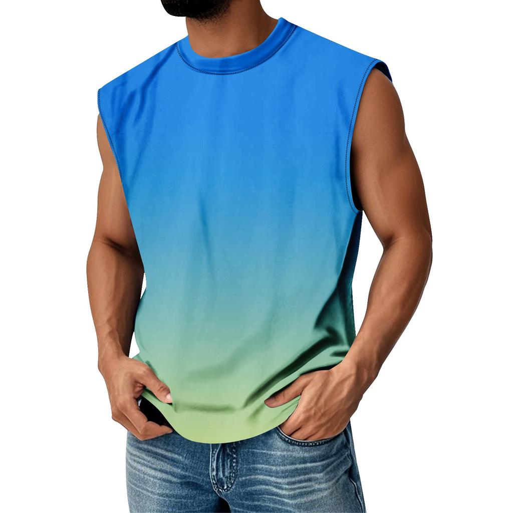 Мужская летняя футболка без рукавов с круглым вырезом и градиентным рисунком в спортивном повседневном стиле