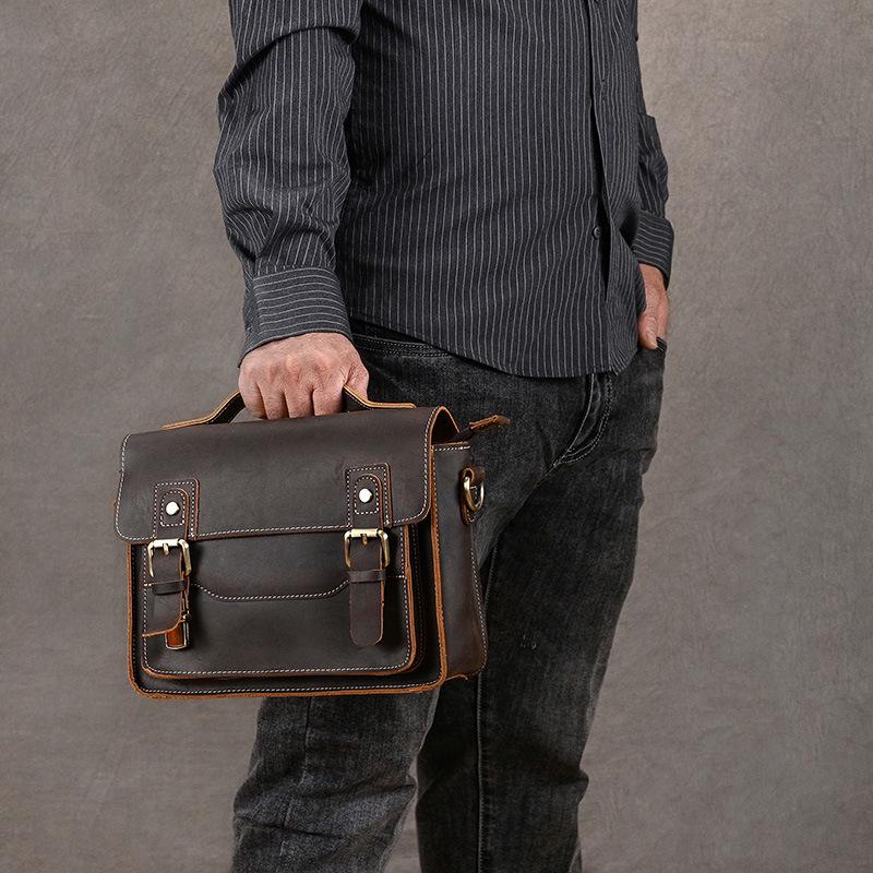 Мужская сумка-мессенджер из натуральной кожи Crazy Horse - стильная сумка через плечо для iPad