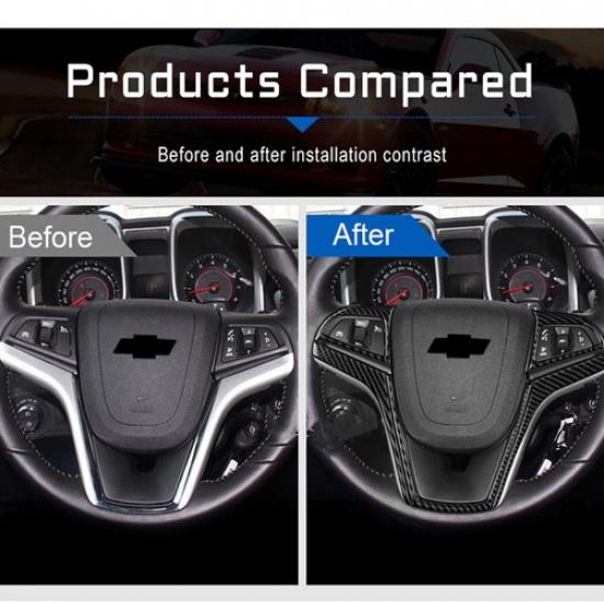 Carbon Fiber Interior Steering Wheel Cover Trim For Chevrolet Camaro 2010-2015